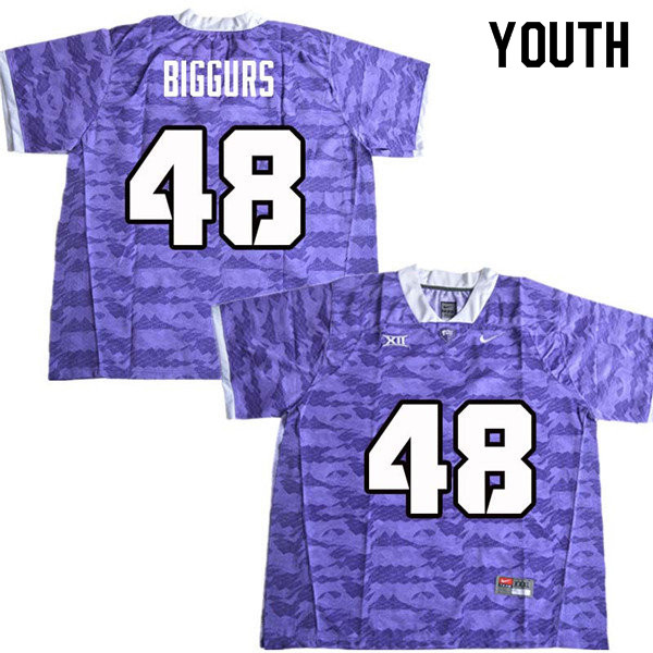 Youth #48 Caleb Biggurs TCU Horned Frogs College Football Jerseys Sale-Purple - Click Image to Close